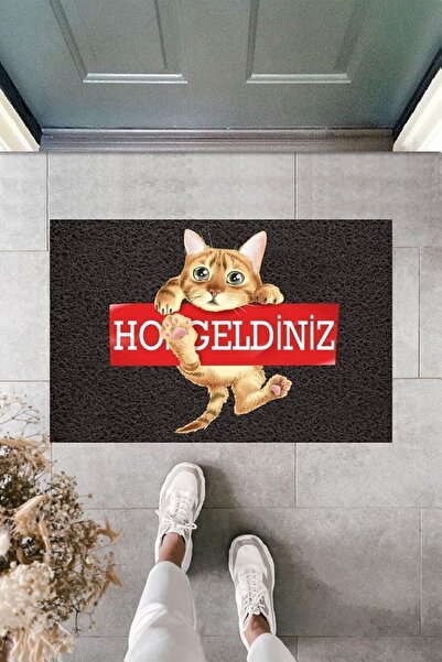 Dormot Home Μοντέρνα εκτύπωση - Μαύρο με γάτα Welcome - Welcome Door Mat