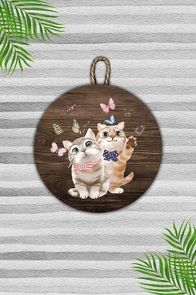 Dormot Home Modern Wooden Door Ornament - Hi Cat and Cat Door, Outdoor Door Ornament