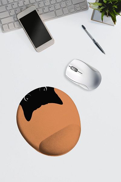 Dormot Home Modern Digital Printing - Orange Floor Inverted Black Cat - Oval Wrist Support Mouse Pad