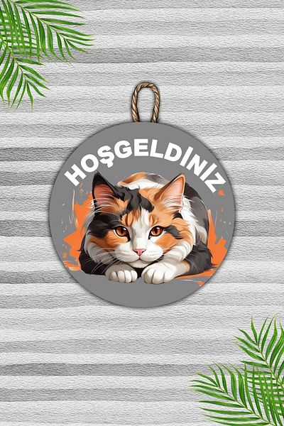 Dormot Home Gray Modern Wooden Door Ornament - Welcome Cat Welcome, Outdoor Water