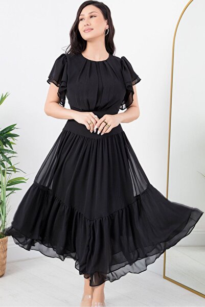 CoolLook Yuvarlak Yaka Kısa Mendil Kol Sırt Dekolteli ve Çapraz İp Bağlamalı ...