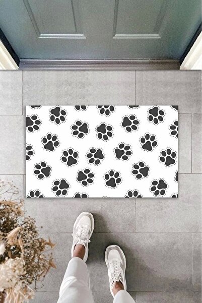 Dormot Home Defnada White Black Digital Printed Paws Door Mat - K-2024