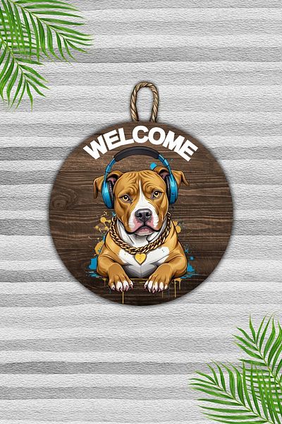 Dormot Home Modern Wooden Door Ornament - Pitbull and Music Pattern, Outdoor Door