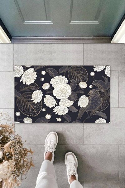 Dormot Home Defnada Μαύρο Ψηφιακό Floral Bird Mat - Outdoor K-3109