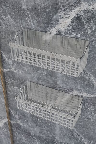 ATA HOME رف حمام لاصق من بانيور، منظم حمام مكون من قطعتين، حامل شامبو ورف دش للحمام، بلاستيك