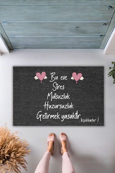 Dormot Home Black Modern Digital Printed Doormat - Stress, Happiness and Restlessness Is Prohibited