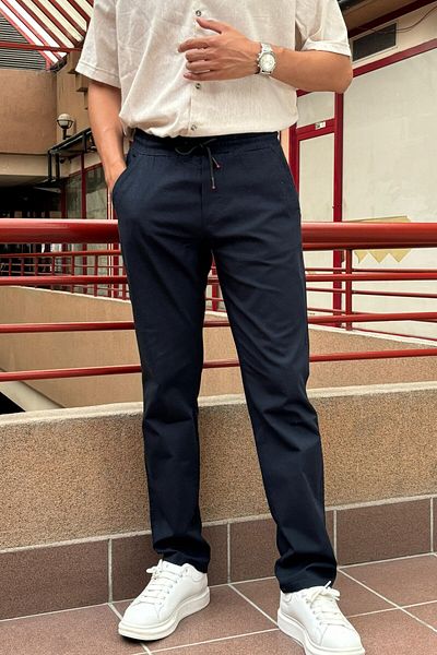 inpool Men's Old Money Culture Cotton Linen Woven Summer-Spring Trousers 290, Elastic Waist
