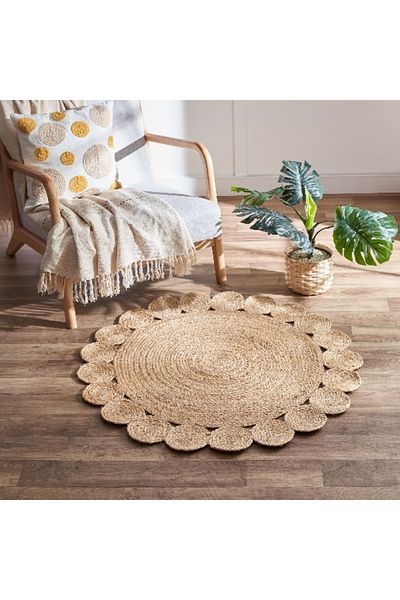 Home Box Natura Tapis Round Hand Braided Jute Rug- 90 cm
