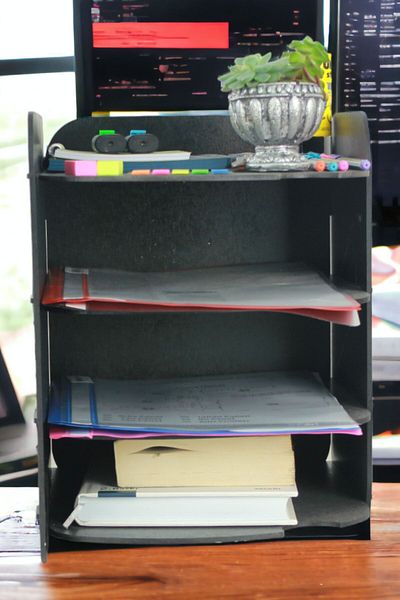 Pandogo A4 Document Shelf Black File Organizer - Desktop Wooden Model 2