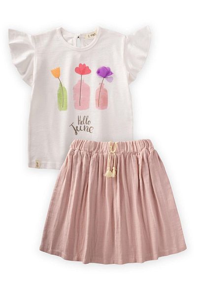 Cigit 2-10 Jahre Off-White Musselin Rock Set - Vase gedruckt