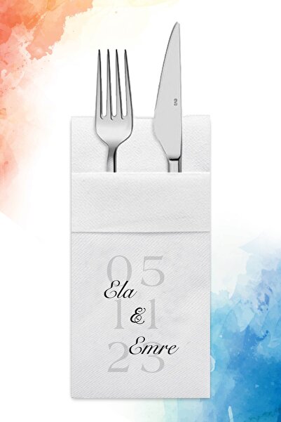 nna tasarım 50 Adet Kişiye Özel Isim Baskılı Aırlaıd Kumaş Dokulu Cepli Söz,nişan,düğün Peçete(A25-50)