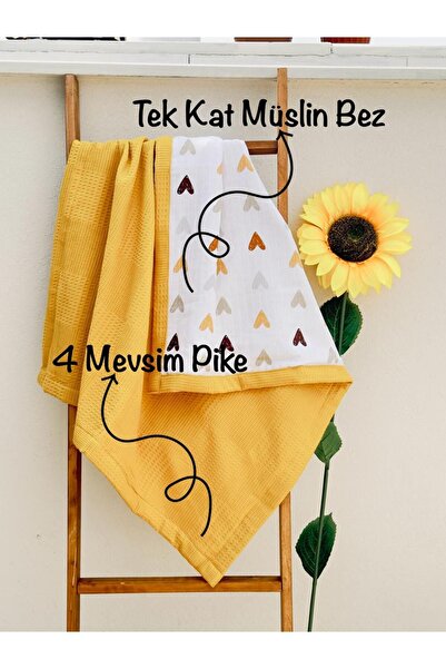 Tinybabyconcept 80X100 cm Double Sided Muslin Baby Blanket - 100% Organic Cotton, 4 Seasons Pique Heart