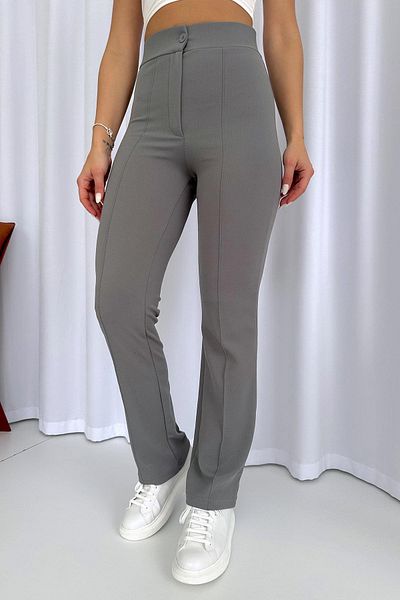 Mine Tan Butik High Waist Lycra Palazzo Women's Trousers - Gray