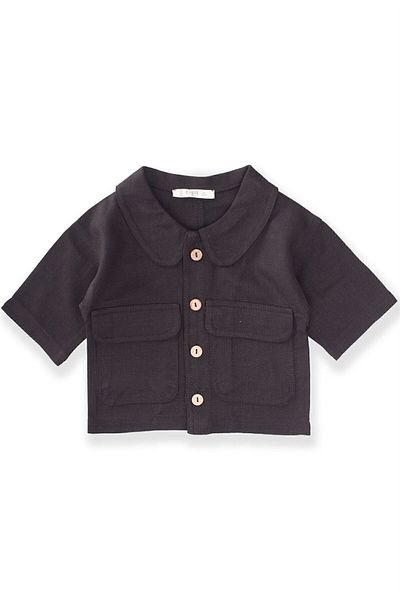 Cigit Sarh Leinenjacke mit Knöpfen, 2-6 Jahre, Schwarz
