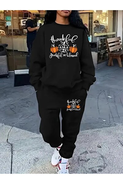 DAXİS Sportwear Company UNISEX Bisiklet Yaka Bal Kabağı Baskılı Eşofman Takımı