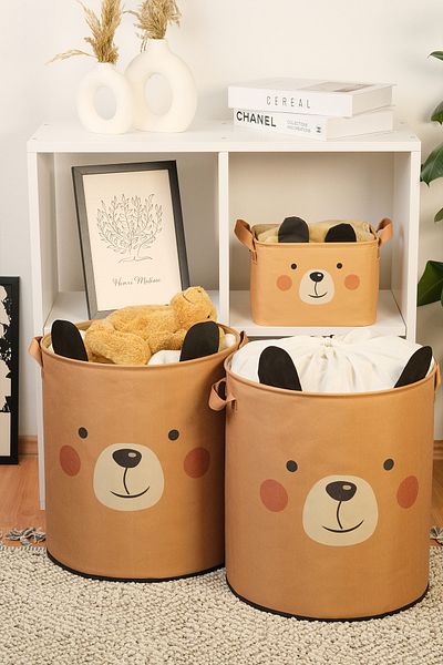 PRENDİ HOME 2 части Bear Design Baby Детска стая Органайзер Кутия за съхранение Играчка Мръсна кошница 37X40