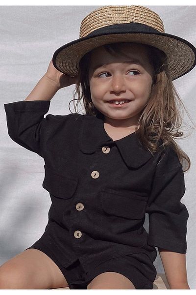 Cigit Sarh Leinenjacke mit Knöpfen, 2-6 Jahre, Schwarz