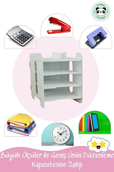 Pandogo Masaüstü Ahşap Dosya Düzenleyici A4 Evrak Rafı Dosyalık Siyah Renk Model 2