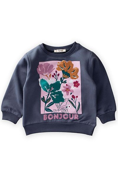 Cigit Sweatshirt mit Pailletten und Blumendruck, 1-6 Jahre, Dunkelblau