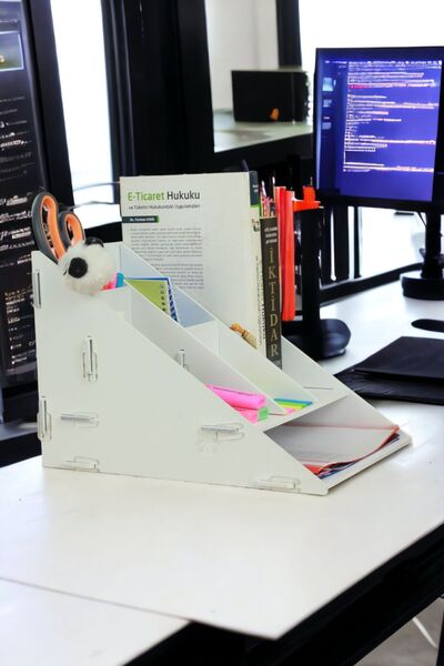 Pandogo Masaüstü Ahşap Dosya Düzenleyici A4 Evrak Rafı Dosyalık Beyaz Renk Model 4