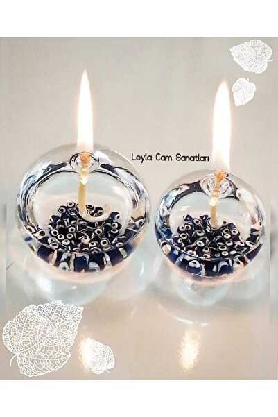 LEYLA CAM SANATLARI BALON KANDİL 2 Lİ NAZAR BONCUKLU + 200 ML KANDİL YAĞI