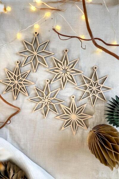 Elfora 6 bucăți ornament pentru brad de Crăciun model stea, 7 cm, cu șnur, or...