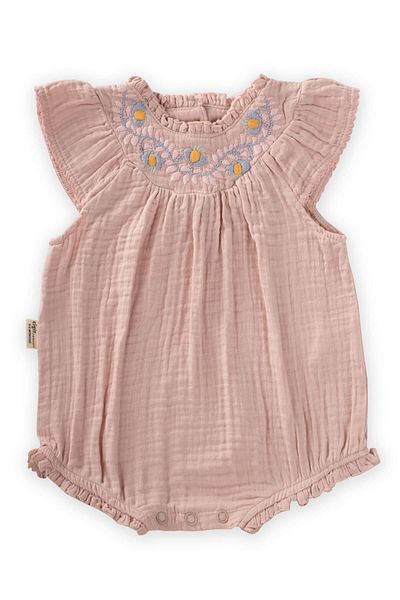 Cigit 0–3 Jahre Musselin-Bodysuit – Bestickt und mit Spitze verziert, Puderrosa