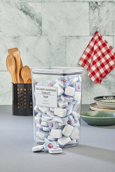 KATE HOME Dekoratif Mika Bulaşık Makinası Tablet Saklama Kabı Vakum Kapaklı E...