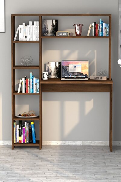 Moonlife L Kitaplıklı Çalışma Masası Ceviz