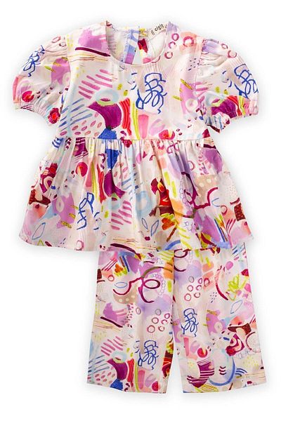 Cigit Back Triangle Set 2-7 Years Ecru Patterned
