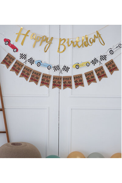 Partifabrik Сладък ретро стикер за стена - Комплект от 3 части състезателна кола