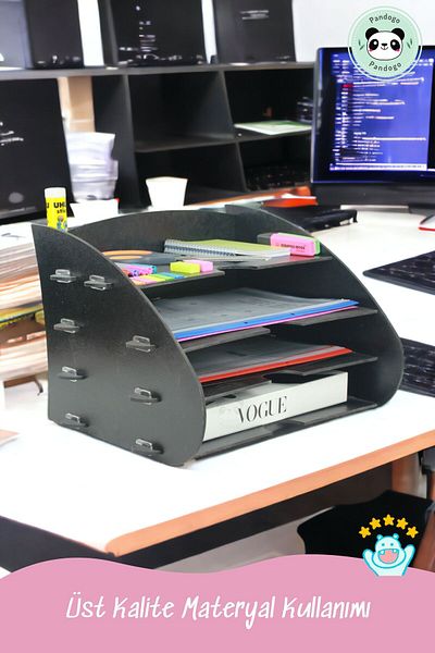 Pandogo A4 Document Rack File Holder Black File Organizer - Desktop Wooden Model 3