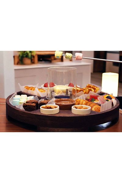 Davi Ahşap Wooden Love Box - 6 Compartment Presentation Plate with Fireplace