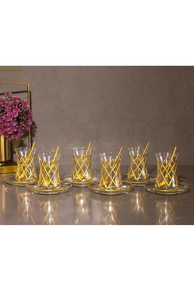 sudeka 6 Person Hand Decorated 12 Piece Gold Tea Set