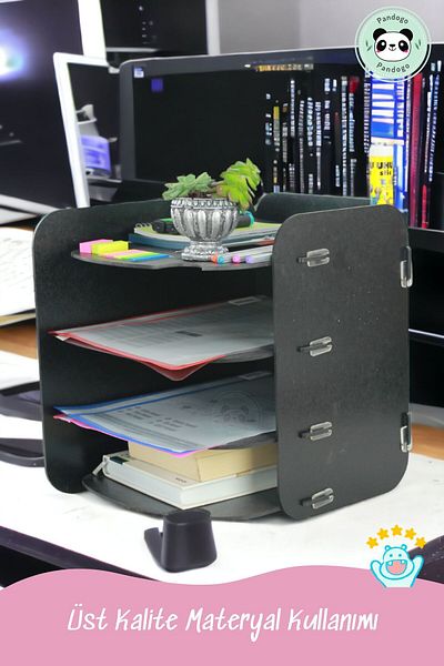 Pandogo A4 Document Shelf Black File Organizer - Desktop Wooden Model 2