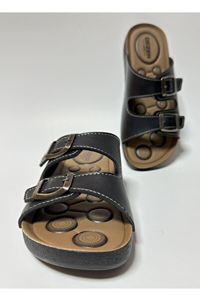 GEZER Ανατομική Μαύρη Γυναικεία Σπίτι Guest - Ρυθμιζόμενη Διπλή Πόρπη, Παντόφλες Street