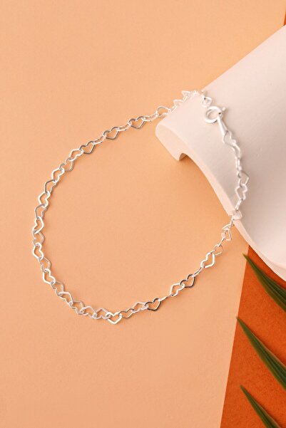 Elika Silver 925 Ayar Gümüş Bağlantılı Kalpler Model Bileklik