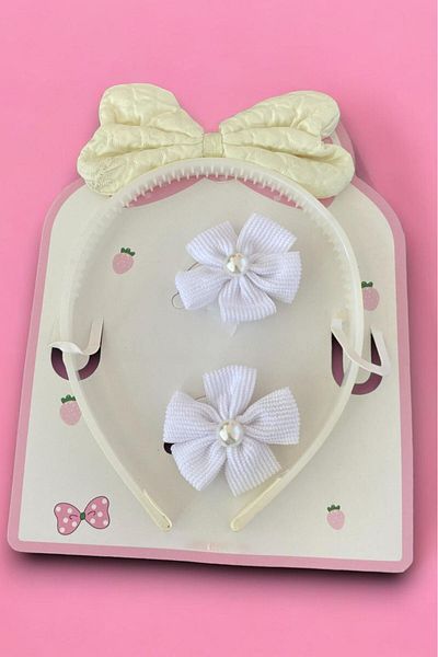 TAKIŞTIR White Color Ribbon Figured Crown and Side Buckle Set