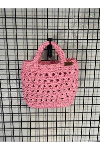 wonnstore Kadın Pembe Rafya İp El Çantası