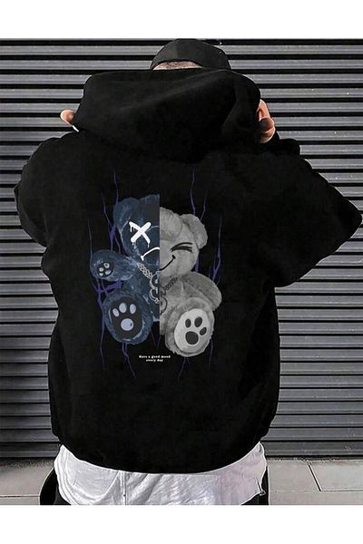 AFROGİYİM Unisex mikina s oversize mikinou s potištěným medvídkem Have Good Day