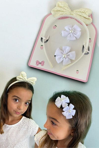 TAKIŞTIR White Color Ribbon Figured Crown and Side Buckle Set