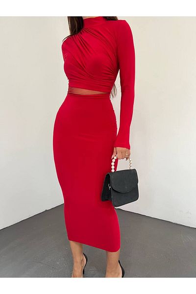 Gallogi Tulle Detailed Draped Maxi Dress