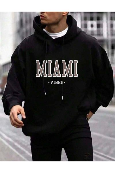 AFROGİYİM Унисекс суичър с качулка и качулка с щампи Miami Vibes