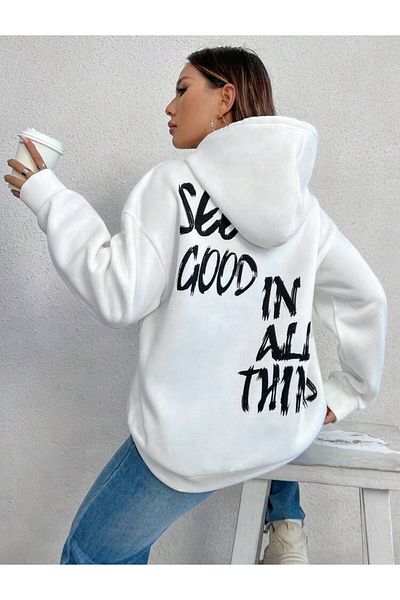 AFROGİYİM Unisex Μπροστά Πίσω Δείτε Good All In Printed Oversize Hoodie