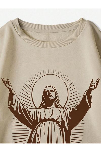 AFROGİYİM Φούτερ Unisex Jesus Printed Oversize Crew Neck