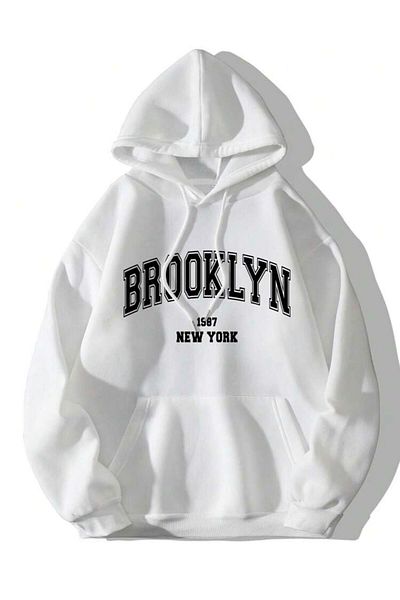 AFROGİYİM Φούτερ με κουκούλα Unisex Brooklyn 1985 με στάμπα Oversize Hoodie