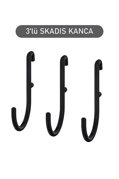 IKEA SKADIS 3 black hooks, multi-purpose board parts, black, 4.5x7 cm,