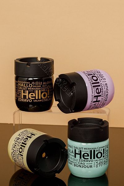 KaktüsKedi Set of 4 Hello Patterned Unscented Glass Ashtray 425 CC