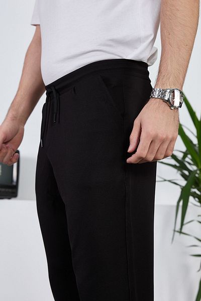 JR Boutique Men's Lycra Jogger Pants Ankle Length Elastic Waist - Black