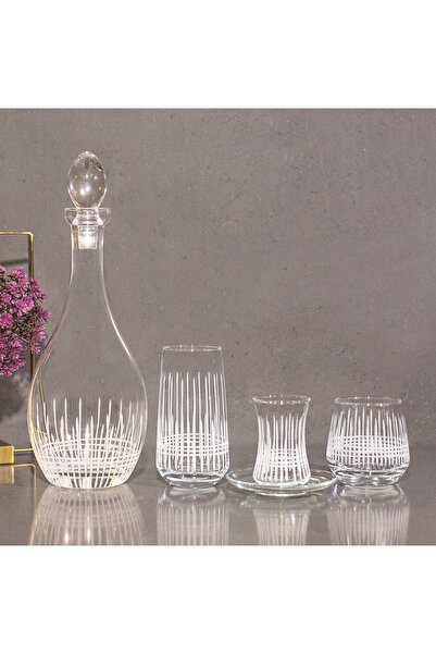 sudeka 49 Parça 12 Kişilik Üççember El Dekor Kesme Cam Su Bardak Takımı,Meşru...